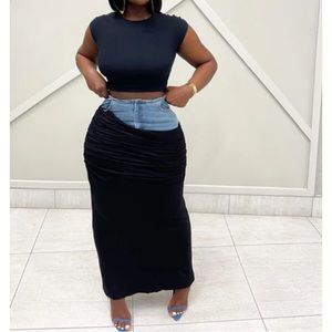 Skirt. top area denim and bottom stretch material.